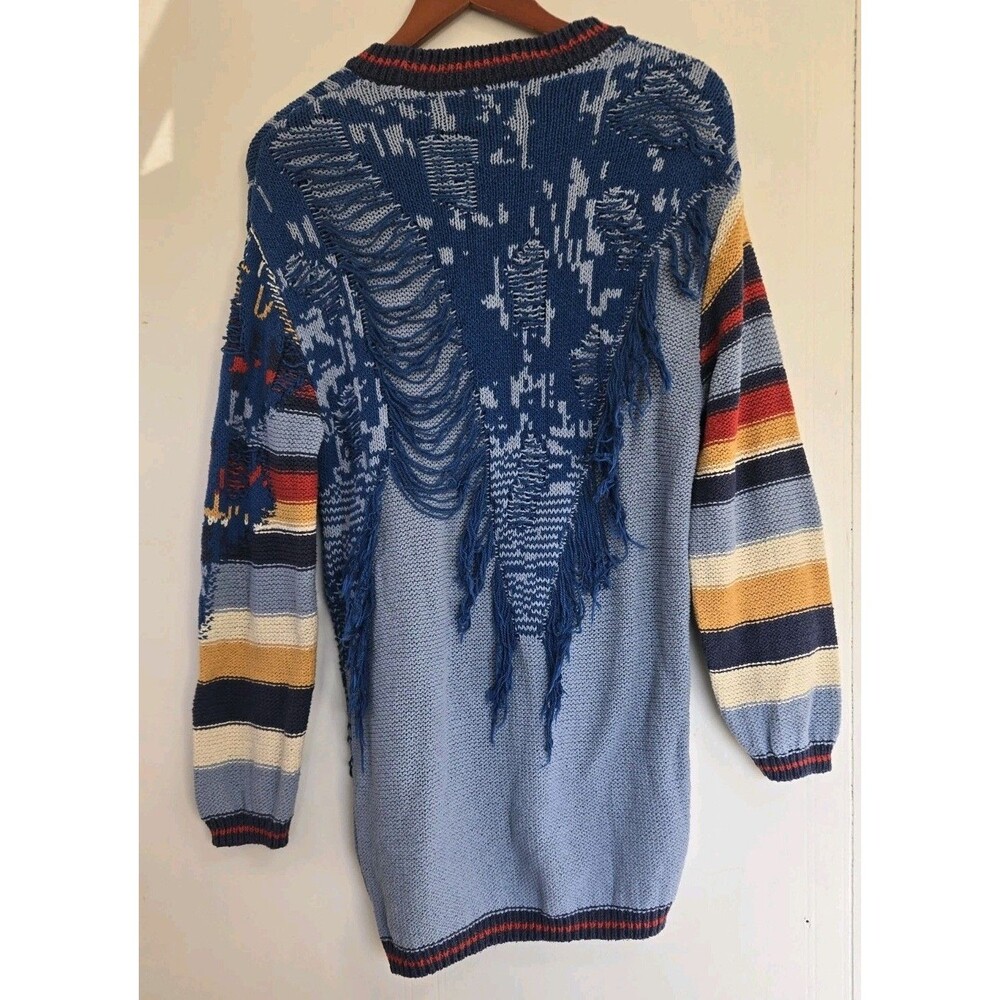Urban Outfitters BDG Sweater Womens XS‎ Marlon Blue Fringe Western Boho Indie - Picture 5 of 9